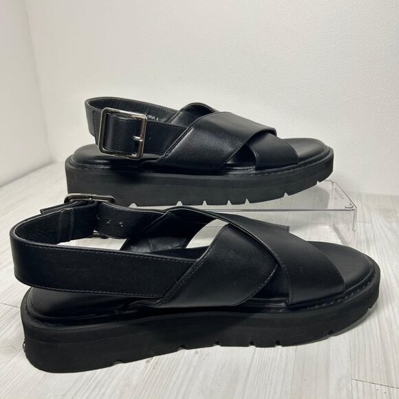 Kuero Platform Cross Strap Sandals Size L Black - Picture 4 of 5